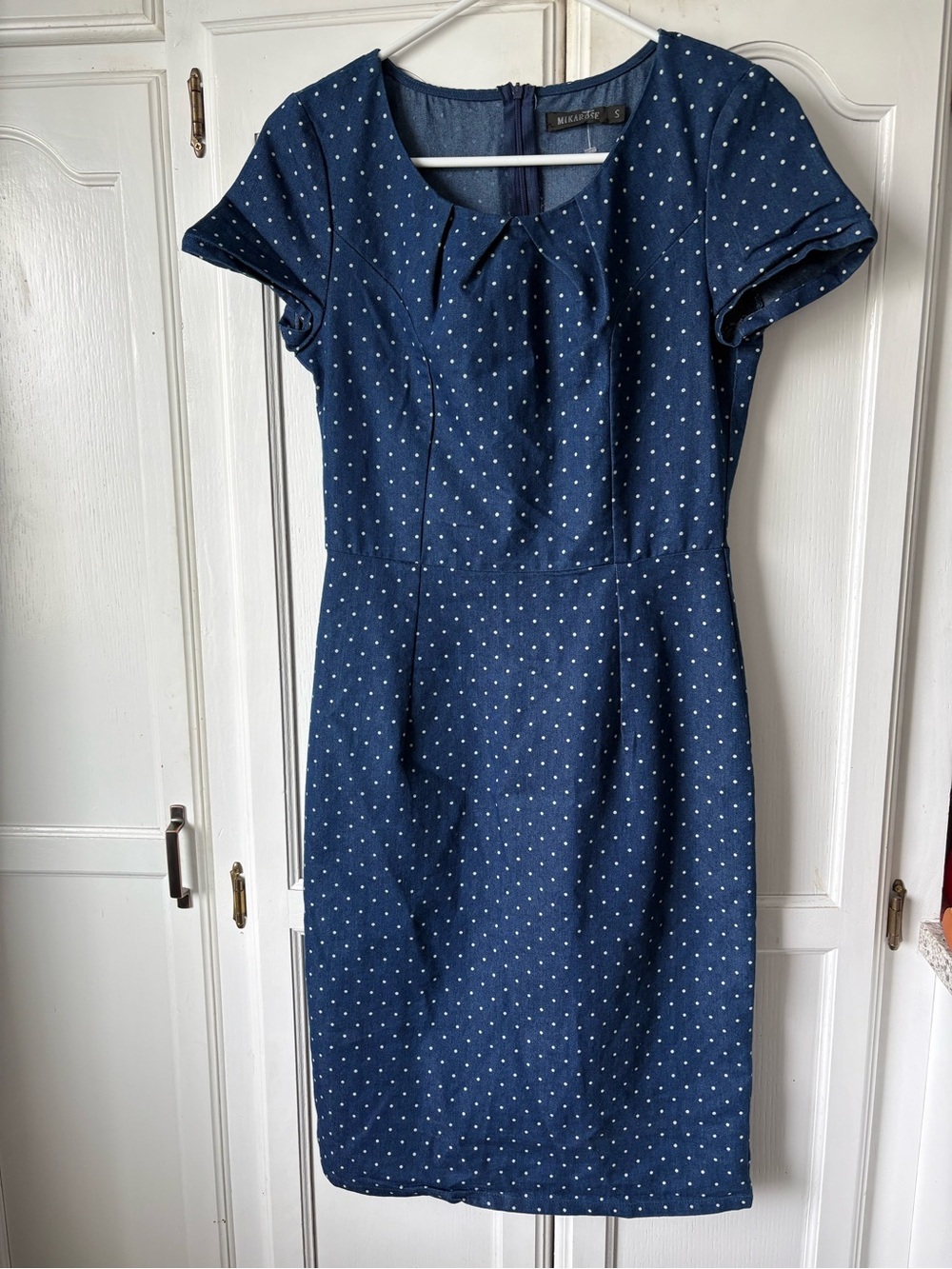 Mikarose Navy Blue Polka Dot Sheath Mini Dress